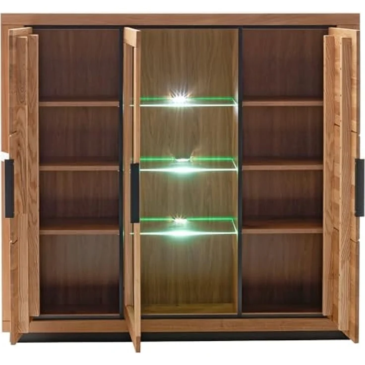 Lomadox Highboard GIUSTINO-06, Eiche teilmassiv geölt, Massivholzfronten, LED-Beleuchtung – Bild 3