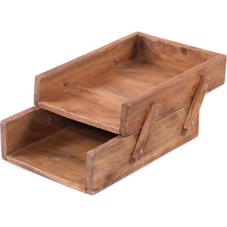 DESIGN DELIGHTS Aufbewahrungsbox DOKUMENTENABLAGE "SLIDE", Altholz massiv Holz, 2 Fächer, Büro Organi