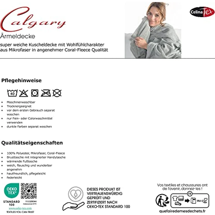 Wohndecke Calgary Kuscheldecke mit Ärmeln Sofa warm 150x180cm meliert blau, CelinaTex, allergikergeeignet,bügelfrei,flauschig,kuschelweich,mollig warm – Bild 8