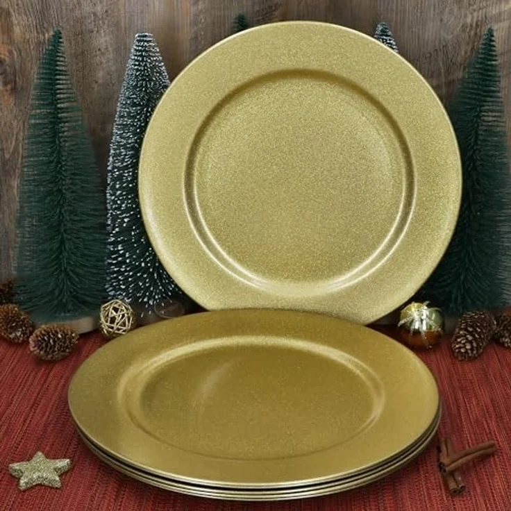 MamboCat Servierplatte 6er Set Platzteller Gold Glitzer 33cm Dekoteller leicht Kunststoff, Kunststoff, Weihnachten – Bild 3