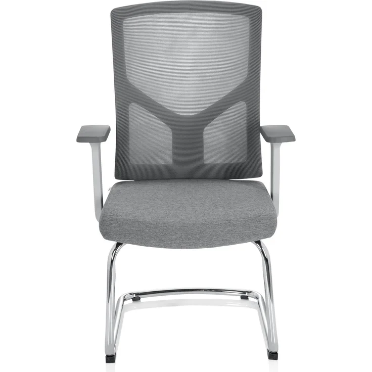 hjh OFFICE Besucherstuhl Konferenzstuhl BRETON V W Stoff/Netzstoff Grau