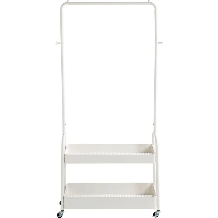 Haku Rollgarderobe aus weiß pulverbeschichtetem Stahlrohr mit Metall-Ablagen und Rollen, 85x31x155 cm – Bild 4