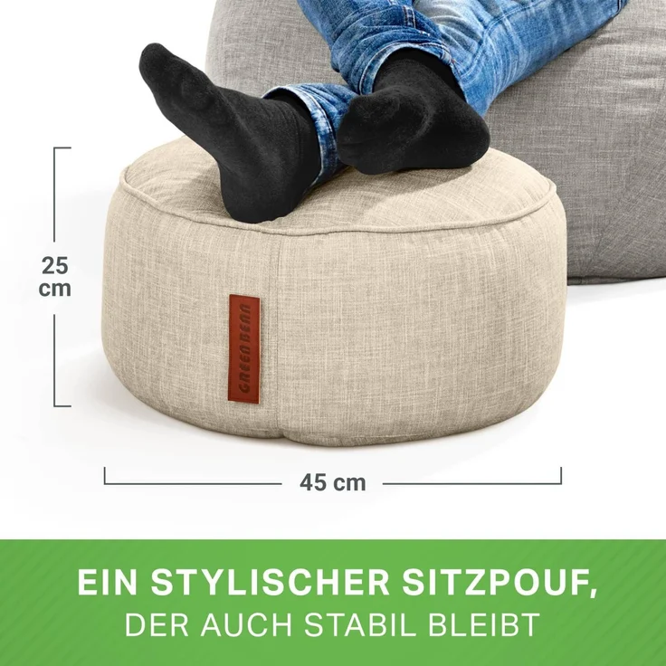 Green Bean® Sitzsack-Hocker 45x25cm mit EPS-Perlen Füllung - Sitz-Pouf für Sitzsäcke - Sitzhocker für Kinder und Erwachsene - Sand – Bild 3