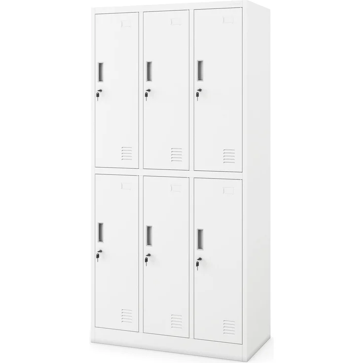 Jan Nowak Umkleideschrank Metall, Spindschrank mit 6 Fächern, abschließbar | Personalschrank mit 6 abschließbaren Abteilen, Kleiderstangen, Lüftung, Namensschildhaltern, Wandmontage, 185 x 90 x 45 cm