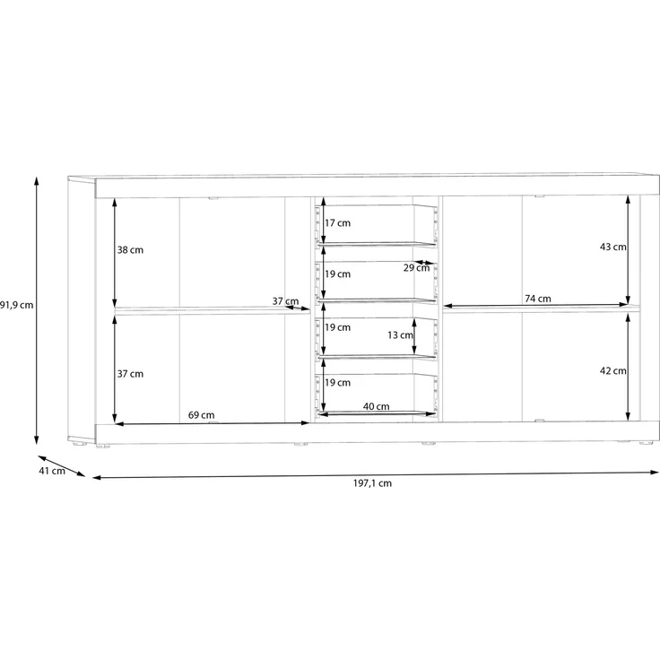 Forte BACCIO Kommode 200, modernes Sideboard mit 4 Schubladen und Türen, Holzwerkstoff, Artisan Eiche Holzdekor | Weiß, 197,1 cm breit x 91,9 cm hoch x 41 cm tief – Bild 7