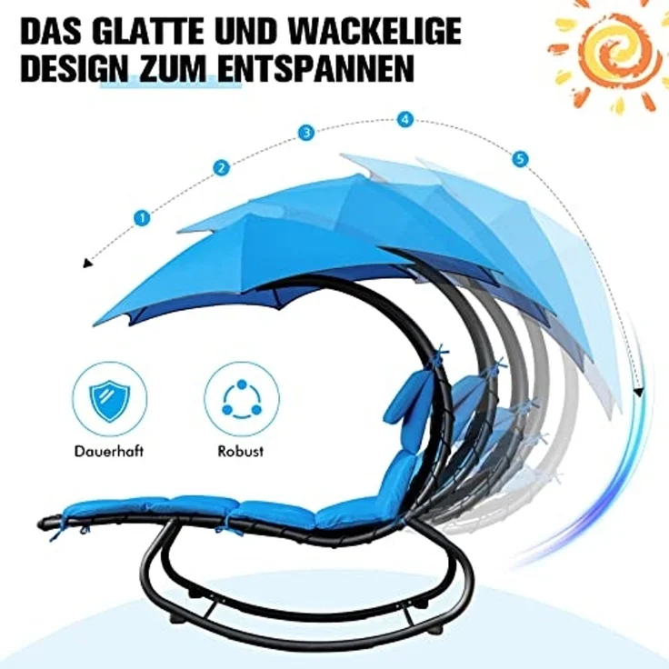 COSTWAY Hängeliege Schwebeliege mit Sonnenschirm und Auflage, Sonnenliege Relaxliege bis 150kg belastbar, Schaukelliege für Balkon, Pool, Garten (Grün) – Bild 4