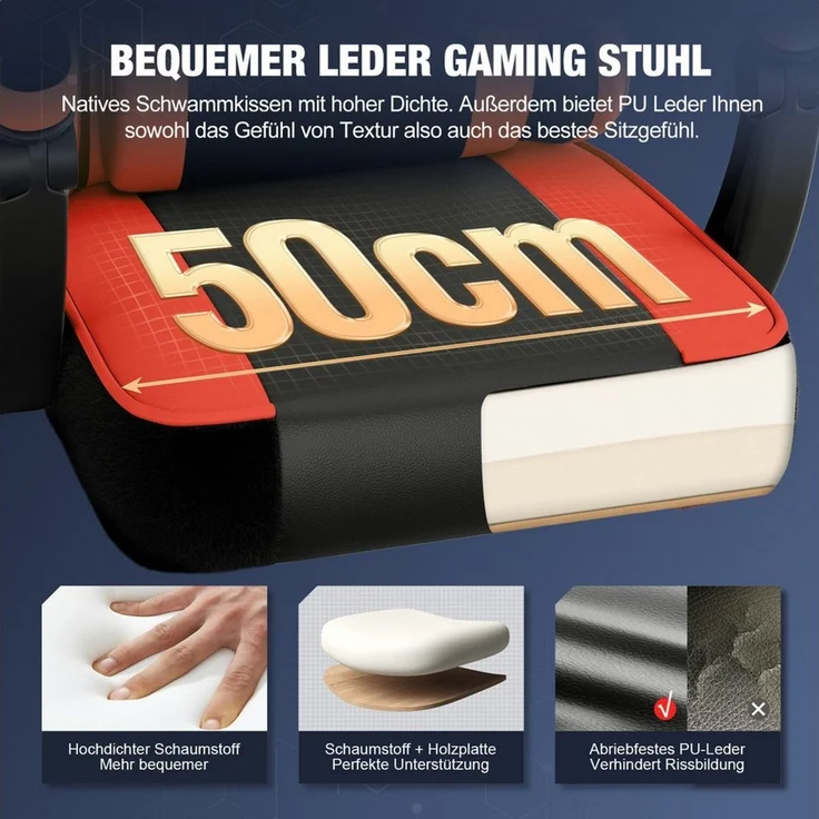 Hiazurm Gaming-Stuhl Gaming Stuhl Chair Gamer Sessel - Ergonomischer Gamer Stuhl (Tragkraft 150 Kg), Gamingstuhl mit Fußstütze Kopfstütze und Lordosenstütz PC Sessel – Bild 4