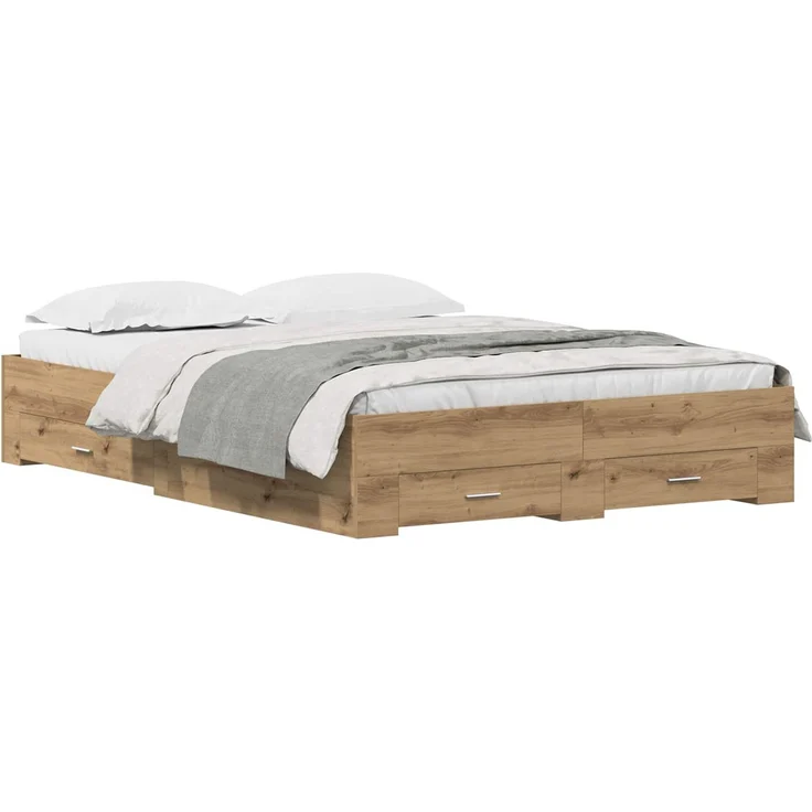 vidaXL Bettrahmen Artisan-Eiche 135 x 190 cm Holzwerkstoff 3333976 – Bild 2