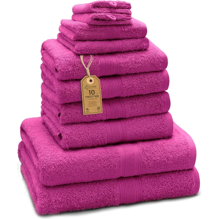 GREEN MARK Textilien 10 TLG. FROTTIER Handtuch-Set mit verschiedenen Größen 4X Handtücher, 2X Duschtücher, 2X Gästetücher, 2X Waschhandschuhe | Farbe: Pink | Premium Qualität – Bild 1