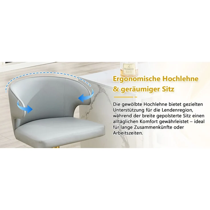 2er Set Barhocker mit Lehne Höhenverstellbar, 360° Drehbar Barstuhl mit großem Sockel & Fußstütze, Moderner Küchenhocker für Bar Küche Theke (Nur Stühle)--Hellgrau--110x45x49.7cm--YOUDENOVA – Bild 8