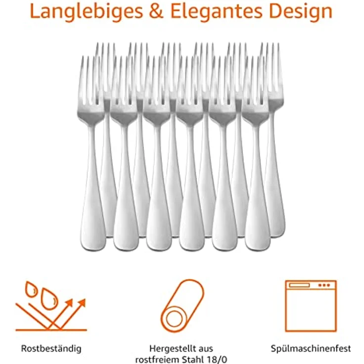 AmazonBasics Tafelgabeln, Abgerundete Kanten, Edelstahl, 12er-Pack – Bild 5