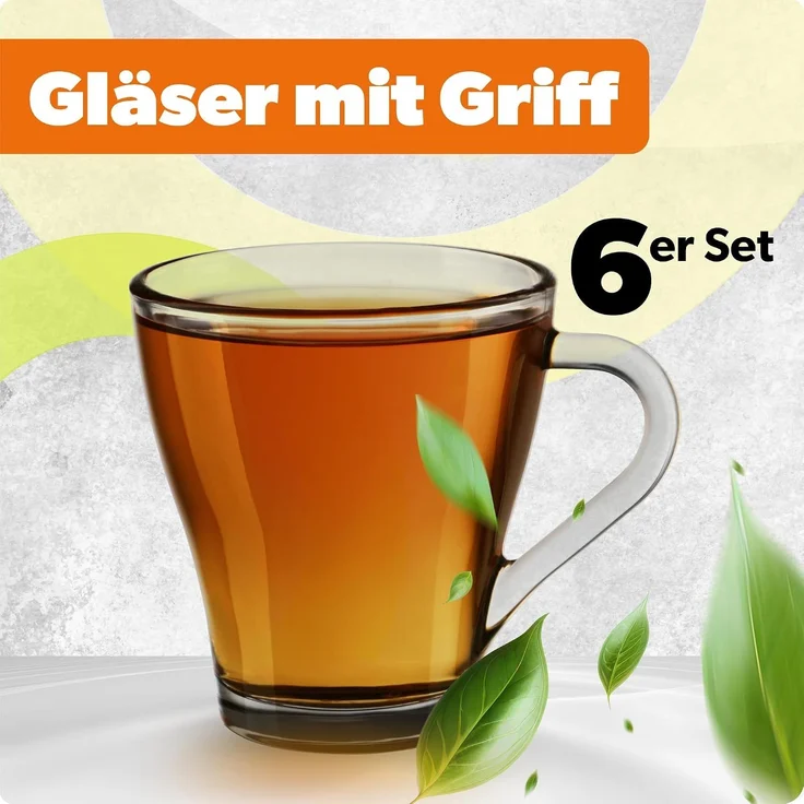 KADAX 6x Tee- und Kaffeegläser, 250 ml, Getränkeglas-Set mit Griff – Bild 2