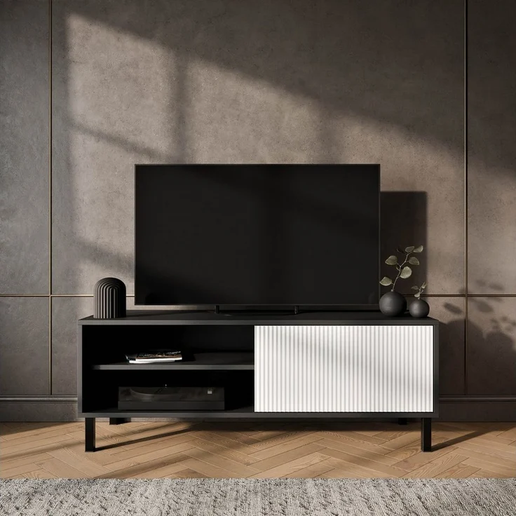 Planetmöbel TV-Schrank Liora TV Board, Lowboard 120 cm lang, TV Kommode (für Fernseher bis 50 Zoll, Fernsehtisch für Wohnzimmer, viel Stauraum) Fernsehschrank mit zwei offenen Fächern – Bild 2