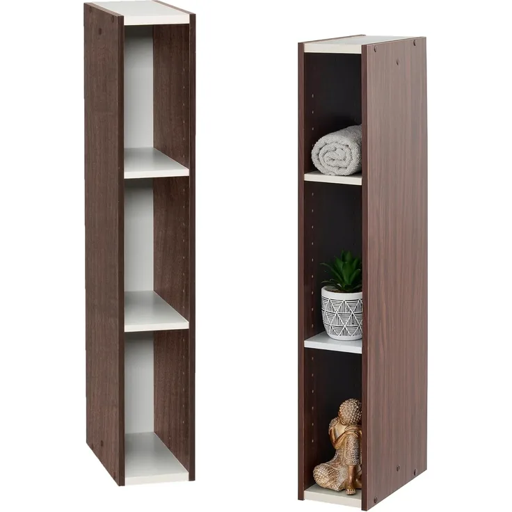 Iris Ohyama, Aufbewahrungseinheit, Bücherregal, Set aus 2 kleinen Elementen mit 3 modularen Regalen, Modern, Bücher, CDs, Büro, Schlafzimmer, Wohnzimmer, UB-9015, Braun