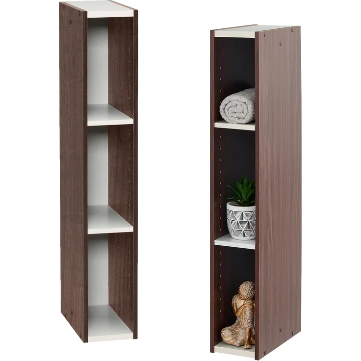 Iris Ohyama, Aufbewahrungseinheit, Bücherregal, Set aus 2 kleinen Elementen mit 3 modularen Regalen, Modern, Bücher, CDs, Büro, Schlafzimmer, Wohnzimmer, UB-9015, Braun