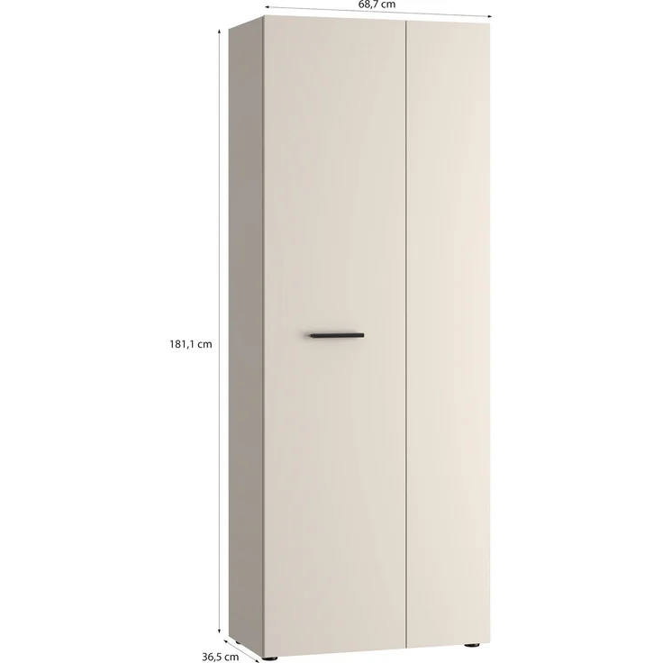 Forte NET306 moderner Mehrzweckschrank 70, schmaler Schrank, 2-türig, Holzwerkstoff, Flur, Diele, Kaschmir|Beige, 68,7 cm breit x 181,1 cm hoch x 36,5 cm tief – Bild 6