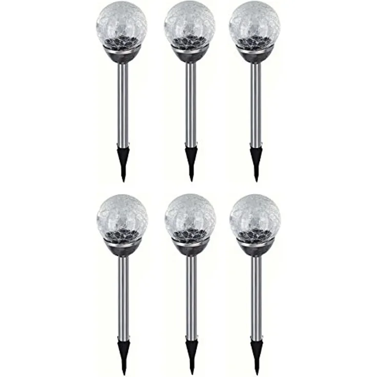 EAXUS LED Solarleuchte 6er Set Solar Gartenleuchte Kugel Leuchte mit Crackle-Licht Solarlampe, LED fest integriert, Farbwechsel, Farbwechsel