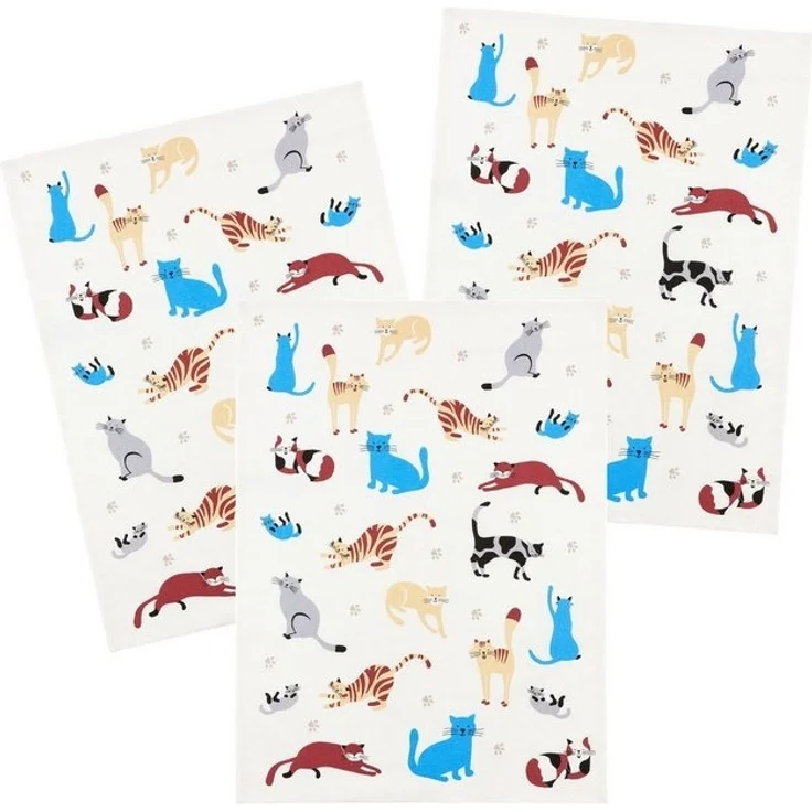Kracht Geschirrtuch Katzenpfoten, (3-tlg, 3-teilig), 3er Pack Geschirrtücher (3 Stück), ca. 50 x 70 cm, Halbleinen bedruckt – Bild 2