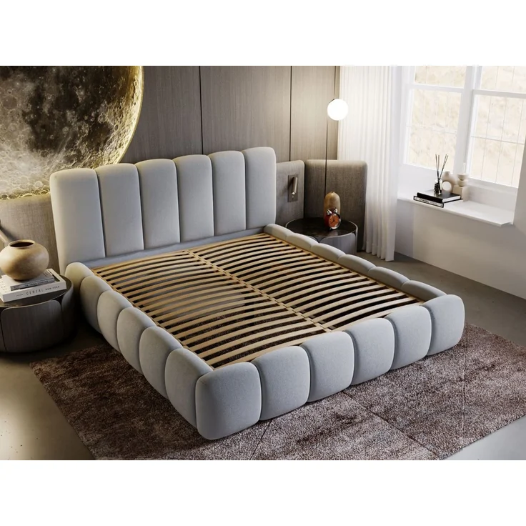 GRAINGOLD Cloud Bett 120x200, Polsterbett ohne Bettkasten, Velvet-Stoff, mit Lattenrost, Hellgrau – Bild 5