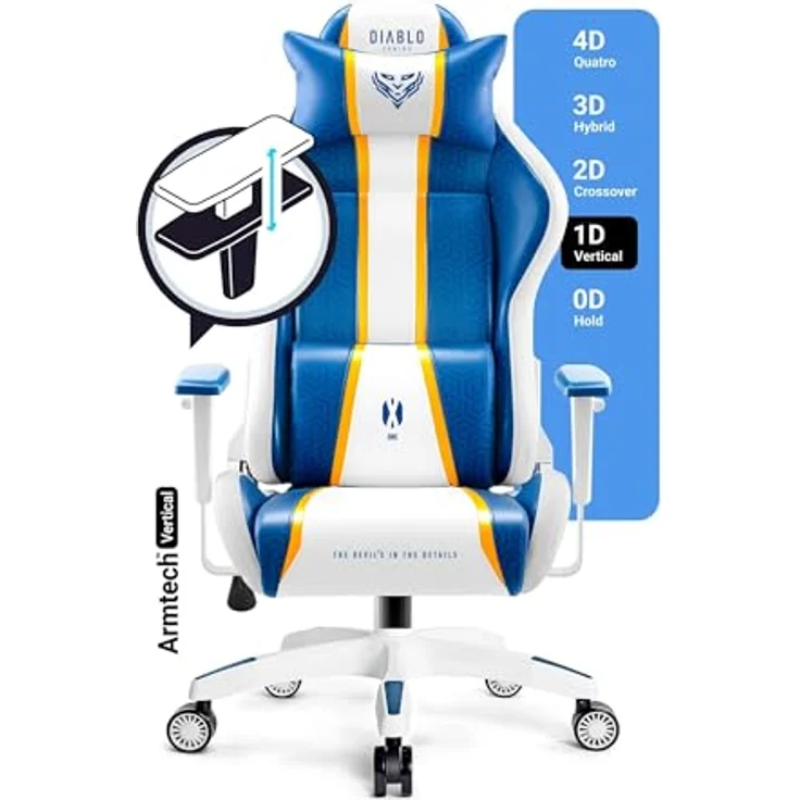 Diablo Chairs Gaming-Stuhl X-One 2.0 ergonomischer Drehstuhl mit Lendenkissen und Kopfstütze Leder HDS Tilttech-Verstellung Armtech-Armlehnen 64 x 33 x 120 cm Aquablau – Bild 12