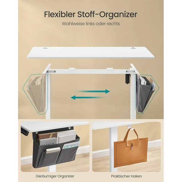 Songmics Höhenverstellbarer Schreibtisch elektrisch, 60x120 x (72-120) cm, Verstellbarer Tisch, Memory-Funktion für 4 Höhen, für Homeoffice, Arbeitszimmer, wolkenweiß LSD132W01 – Bild 5