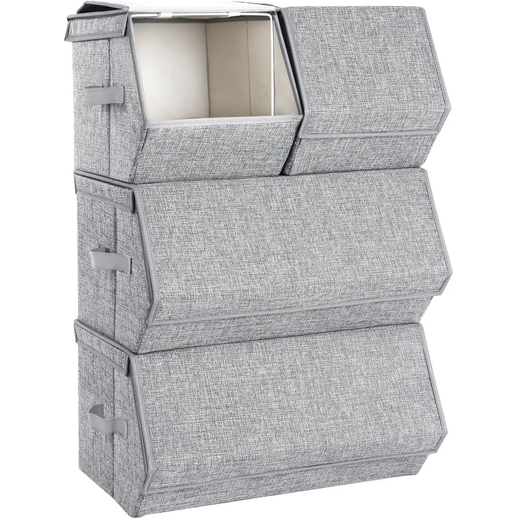 SONGMICS Aufbewahrungsbox mit Deckel, 4er Set Kleiderschrank-Organizer, stapelbar, Faltbox mit Magnetverschluss, Stoffboxen Aufbewahrung, grau – Bild 9