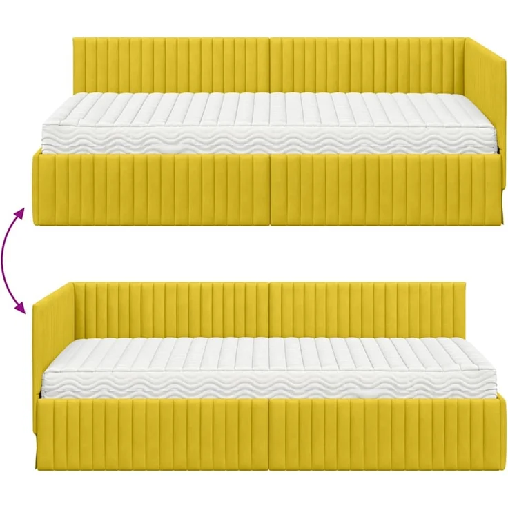 vidaXL Eckbettgestell mit Matratze mit Kopfteil 2 pcs Gelb Samt 3393824 – Bild 12