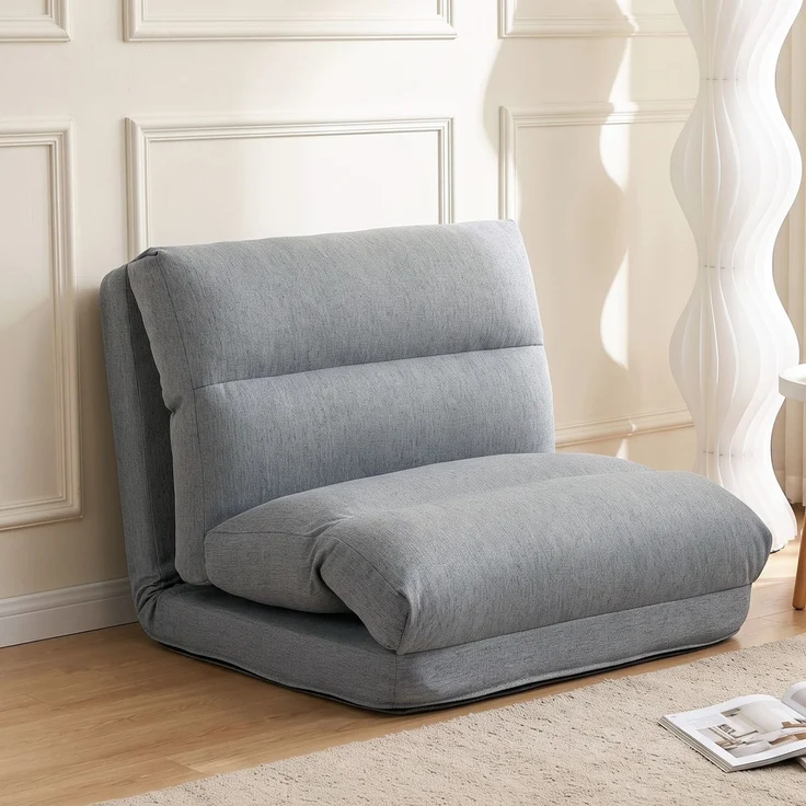 MELAYR, Sitzsack mit Bettfunktion, neigbare Lehne, klappbar, bis 120kg, 70 x 72 x 56 cm, Grau – Bild 3