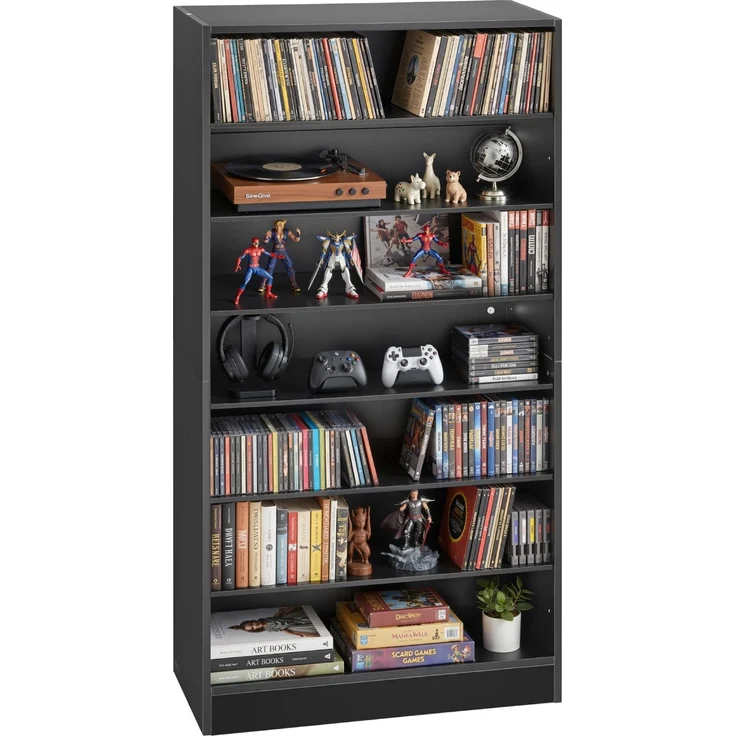 VEVOR DVD-Regal mit 7 Fächern, Medienregal Standregal 70 x 30 x 140 cm, Platzsparendes Aufbewahrungsregal für CDs DVDs Bücher Spiele-Discs, Bücherregal für Wohnzimmer/Homeoffic/Aufnahmeraum, Schwarz