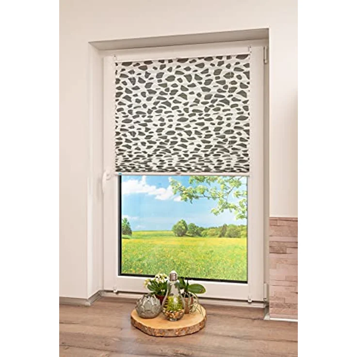 Khome K-Home Klemmfix-Plissee, Polyester, Steingrau Bedruckt, B90 x H130 cm – Bild 4