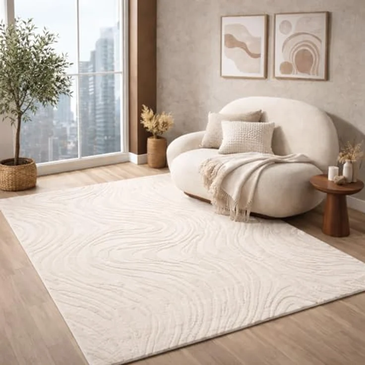 Vimoda Frisé-Teppich Wohnzimmerteppich modern, Rechteckig, Höhe: 11 mm, Einfarbig, Wellenmuster, Läufer, Kurzflor, neues Design, ED Effekt – Bild 7