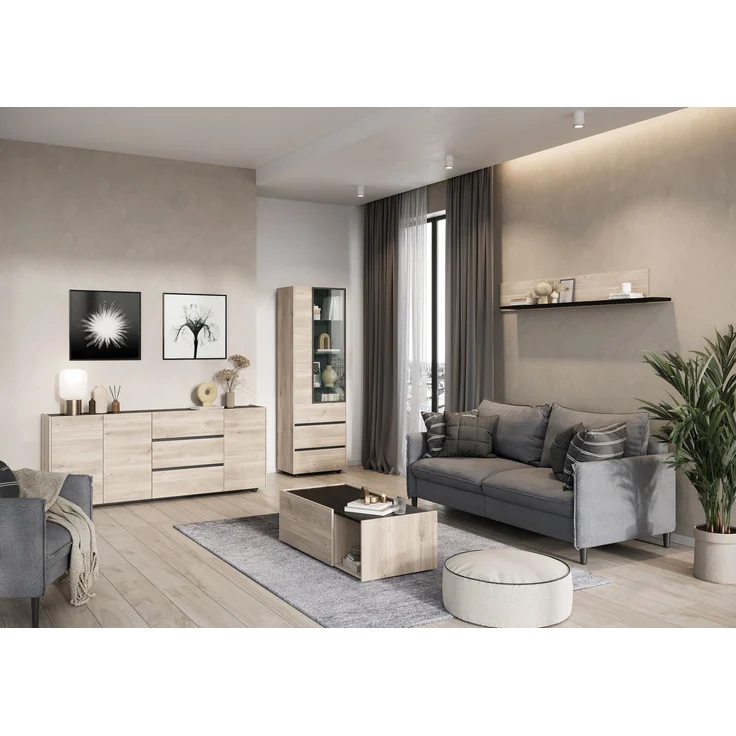 Germania Couchtisch 1300-627 GW-Cantoria, in Eiche/Schwarz, mit zwei Klappen, 112 x 37 x 53 cm (BxHxT) – Bild 9