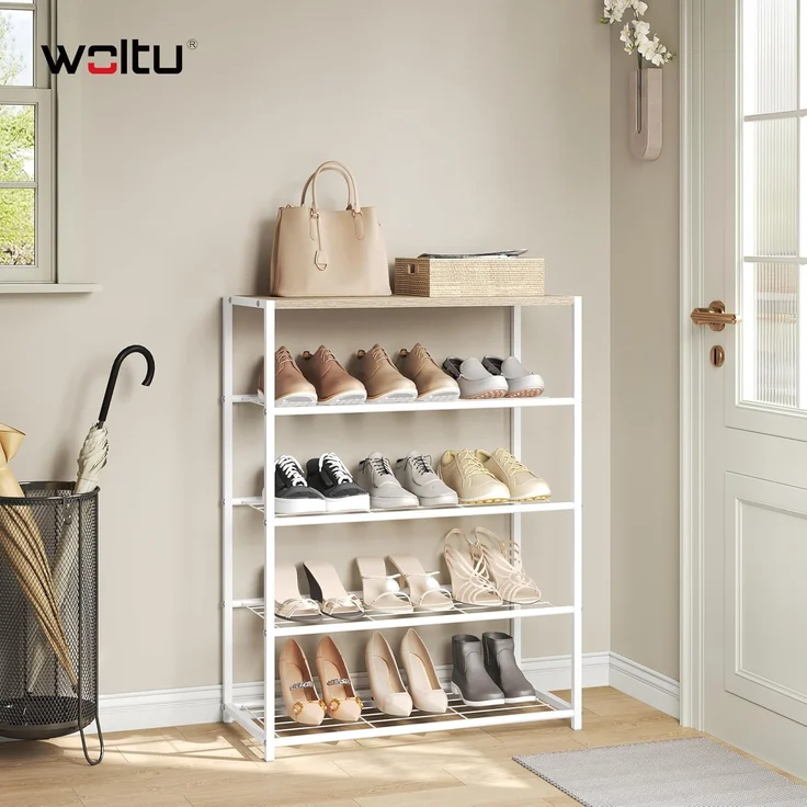WOLTU Schuhregal mit 4 Ebenen, Schuhständer Metall, Schuhaufbewahrung platzsparend, Schuhorganizer für 12 Paar, Flur Wohnzimmer, 63 x 83 x 30 cm, weiß – Bild 2