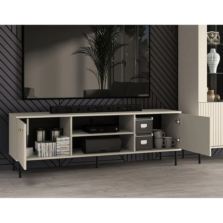 TV Board SALOU-131 in kaschmir matt mit gerillter Optik, B/H/T ca. 160/53/40 cm – Bild 5