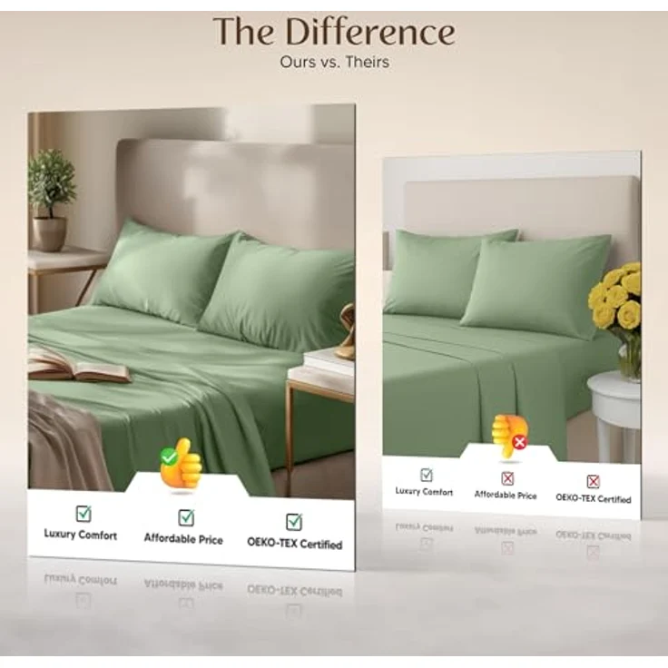 Utopia Bedding Bettwäsche-Set für King-Size-Bett, 4-teilig, gebürstete Mikrofaser, schrumpft und lichtbeständig, pflegeleicht (King-Size-Bett, Salbei) – Bild 7