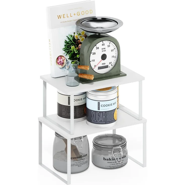 Furinno Ravel Mehrzweck erweiterbare, stapelbare Küchenarbeitsplattenregale, 2er-Set, Weiß/Weiß