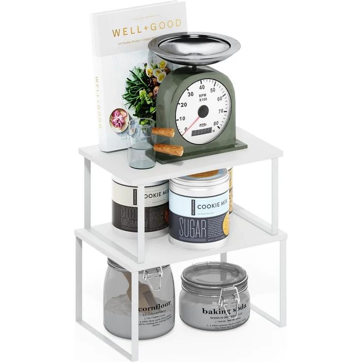 Furinno Ravel Mehrzweck erweiterbare, stapelbare Küchenarbeitsplattenregale, 2er-Set, Weiß/Weiß – Bild 1