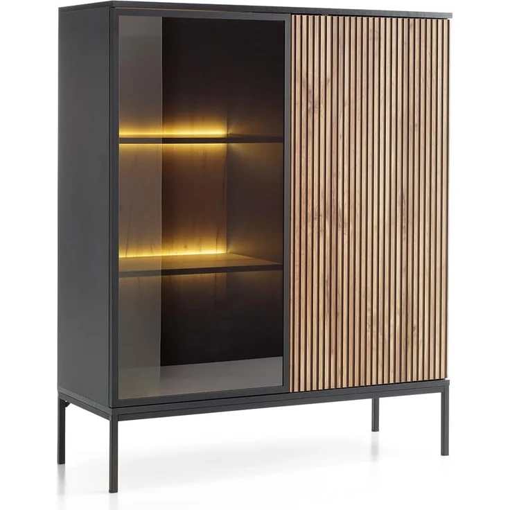 Lomadox Highboard SIBARI-160, Highboard, schwarz mit Wotan Eiche Nb, grifflos B/H/T 104/126/36 cm – Bild 3