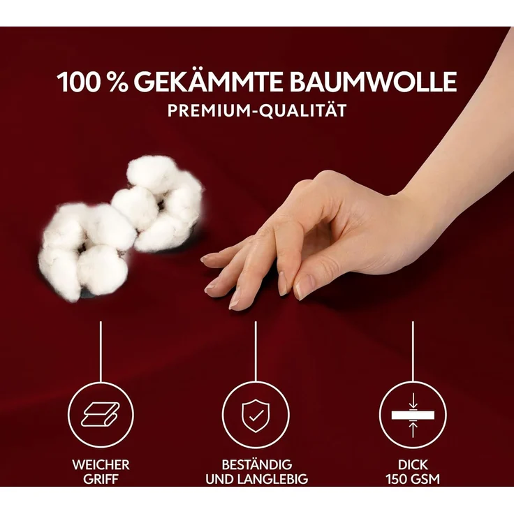 Dreamzie Premium Spannbettlaken 180x200 cm, Bettlaken 100% Jersey Baumwolle, Spannbetttuch für Dicke Matratzen bis zu 27 cm, 150 g/m², Oeko-TEX Zertifiziert - Burgunderrot – Bild 2