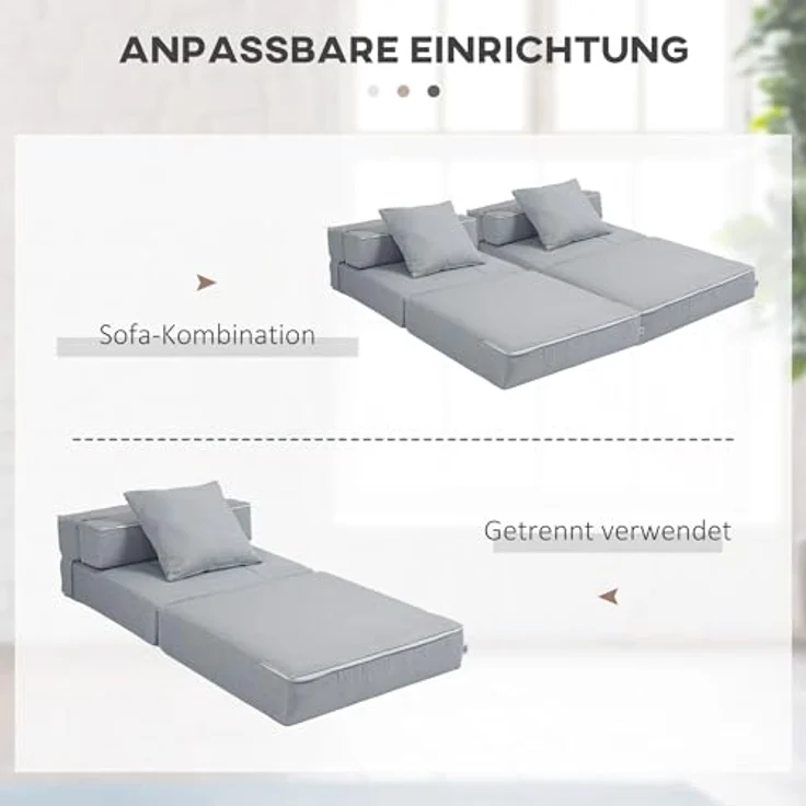 HOMCOM Sessel Einzelsofa mit Kissen, Klappsessel, 2-in-1 Design (Schlafsessel, 1-St, Bettsessel), bis 120 kg Belastbar, Blau – Bild 8