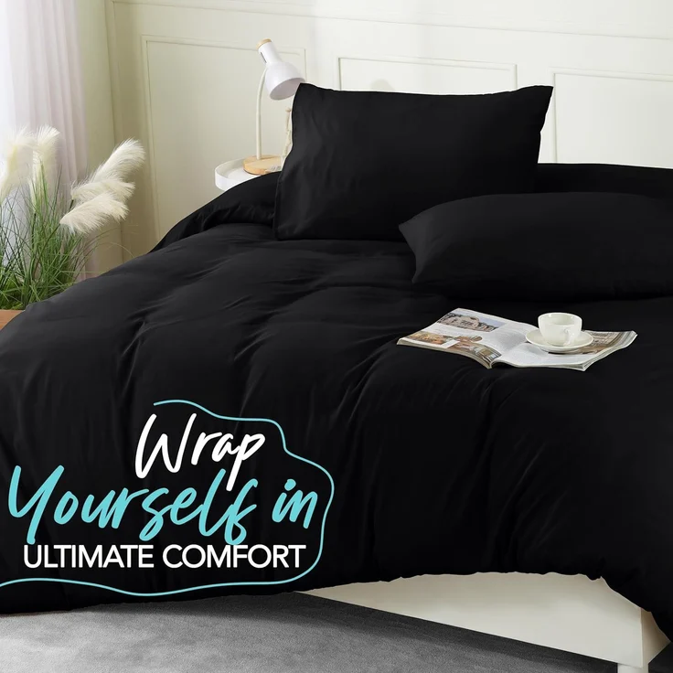 Utopia Bedding Bettbezug-Set mit Kissenbezügen – 3-teiliges Bettbezug-Set mit Reißverschluss – 1 Bettbezug mit 2 Kissenbezügen – Weiches, gebürstetes Mikrofaser (Queen, Schwarz) – Bild 6