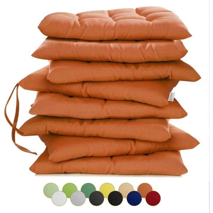 Lavea Stuhlkissen MONACO - weich gepolsterten Sitzkissen Set (4er & 8er), 40x40x3 cm, mit Stoffbändern, Indoor & Outdoor, für Garten & Balkon – Bild 4