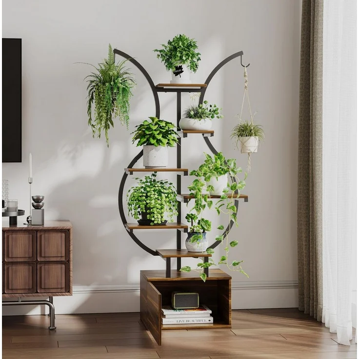FUROKOY Blumenständer Pflanzenständer Pflanzenregal Blumenregal Outdoor Indoor, 6 Etagen,mit 2 Haken, für Balkon Deko Garten Wohnzimmer – Bild 2