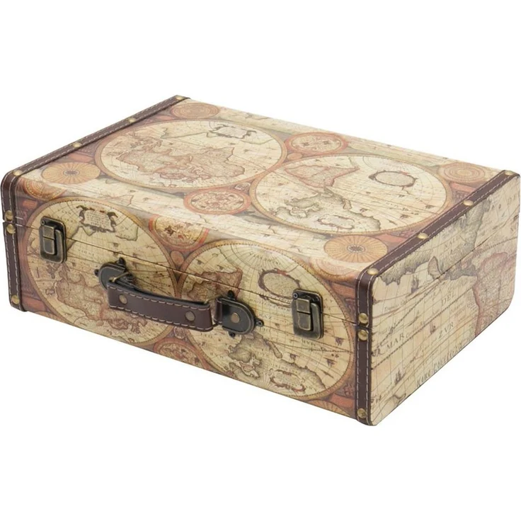 HMF Aufbewahrungsbox Handgefertigter Vintage Koffer aus Holz, Deko Koffer, Geschenkkoffer im Weltkarten Design, 38 x 26 x 13 cm – Bild 1