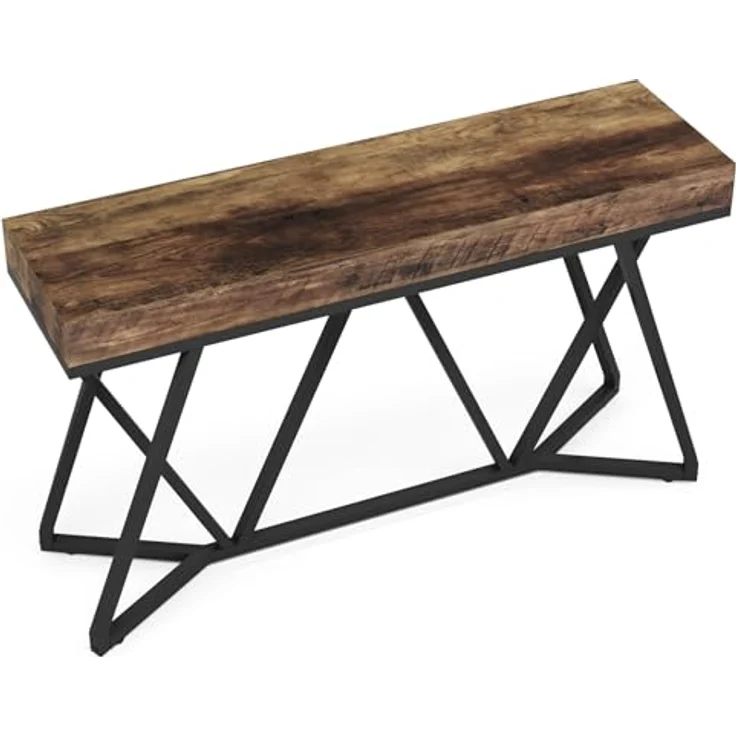 LITTLE TREE Konsolentisch mit Metallgestell, 140 cm Sofatisch im Industrial Landhausstil, Hoher Eintrittstisch für Flur & Wohnzimmer, Rustikale Holzoptik, Stabile Konstruktion, Rustikales Braun – Bild 7