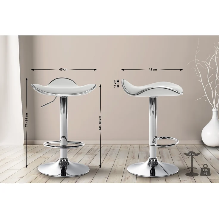 Barhocker TANOR - Kunstleder Weiß 45x45x71 cm Silber | Barstuhl Höhenverstellbar Drehbar Tresenhocker Tresenstuhl Kneipenhocker Kneipenstuhl – Bild 2