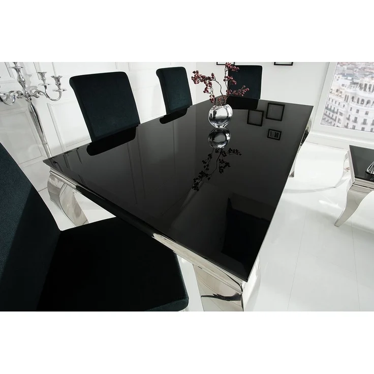 riess-ambiente Esstisch MODERN BAROCK 200cm schwarz / silber (1-St), Esszimmer · Opalglas · Edelstahl · eckig – Bild 2