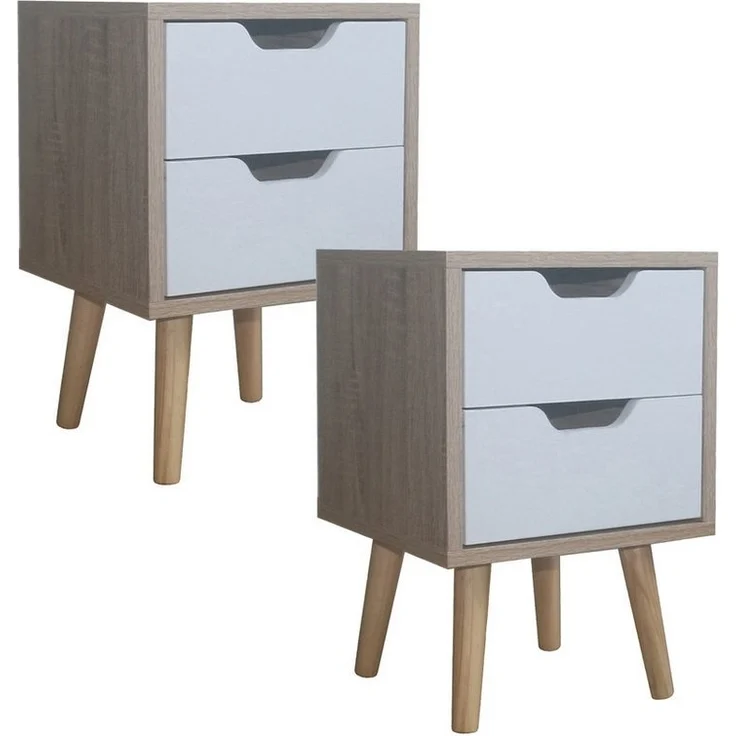 HTI-Living Nachttisch Nachttisch 2 Schubladen 2er-Set Thekla Sonoma Weiß (Set, 2-St, 2 Nachttisch), Beistelltisch Kommode – Bild 3