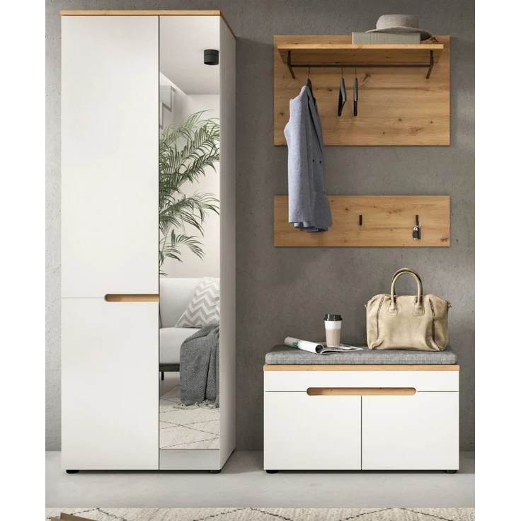 Garderobe Set 4-tlg. Cooper in weiß und Eiche 160 cm – Bild 2