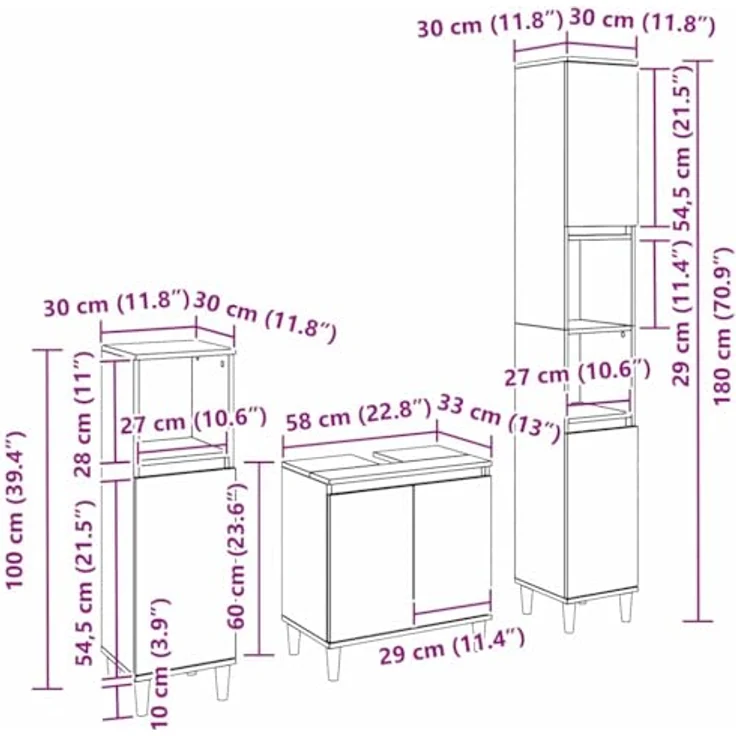 vidaXL Badezimmermöbel-Set Wandmontiert 3 pcs Schwarz Eichen-Optik 3333088 – Bild 4